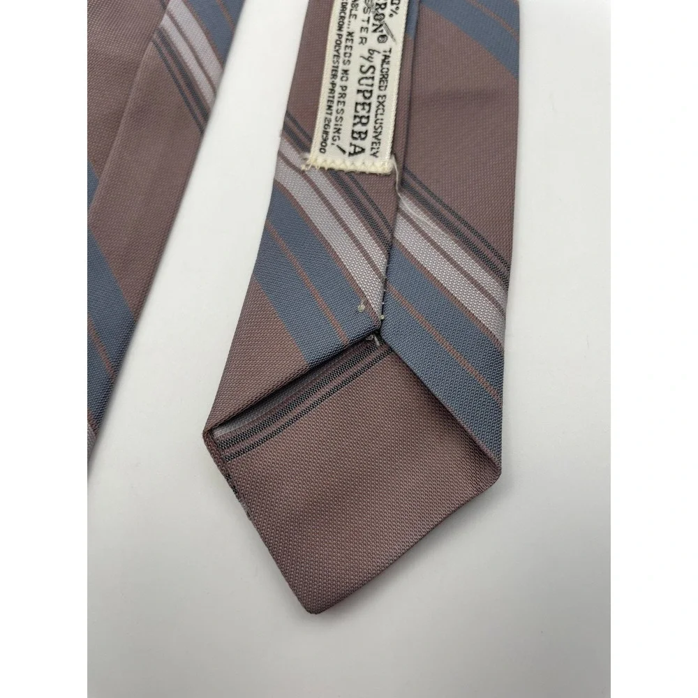 Vintage Superba Dacron Polyester Striped Necktie Brown Blue Silver Retro Mens
